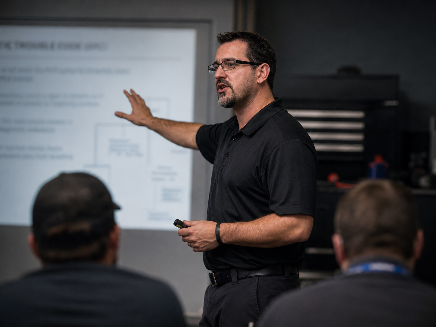 Brandon Steckler teaching diagnostic process to professional technicians